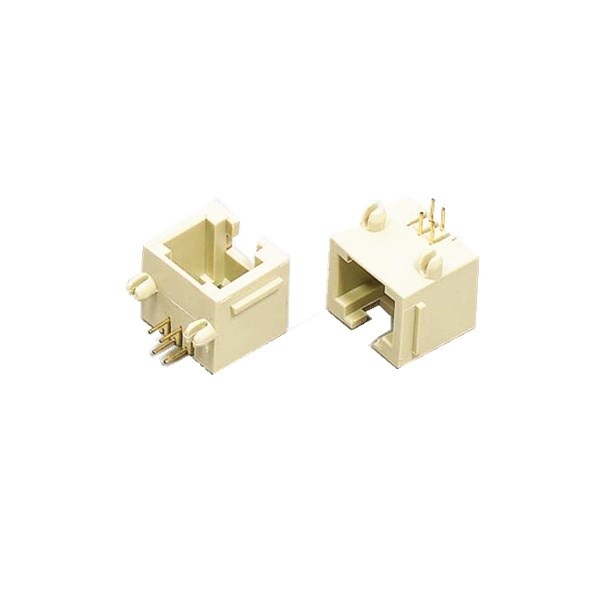 RJ14接口母座电话插座PCB插座6P4C弯式白色塑壳非屏蔽不带灯X2