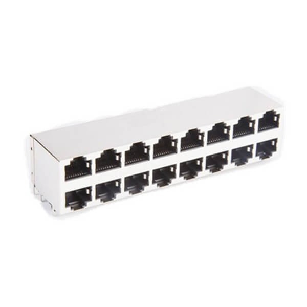 RJ45双层母座2X8弯角屏蔽不带灯