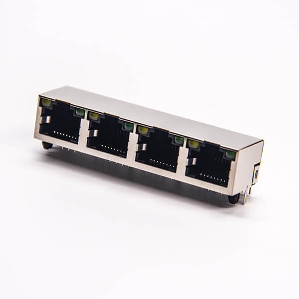 带屏蔽rj45接口1*4单排带灯接PCB板穿孔